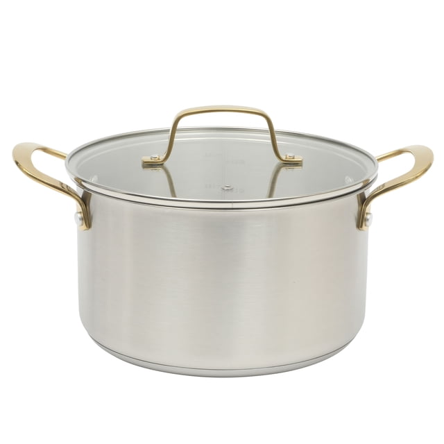 Martha Stewart 5-Quart Stainless Steel Dutch Oven Pot with Tempered Glass Lid, Dishwasher-Safe Cooking Pot