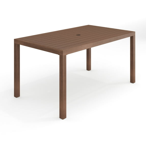 Martha Stewart 62" Indoor-Outdoor Patio Table with Brown Brushed Woodgrain Aluminum Finish