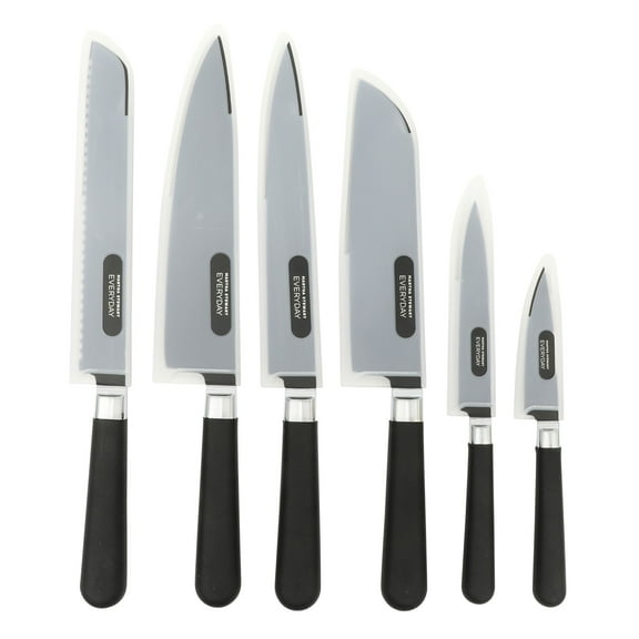 Martha Stewart Everyday Stainless Steel 6-Piece Kitchen Knife Set with Sheath, Black