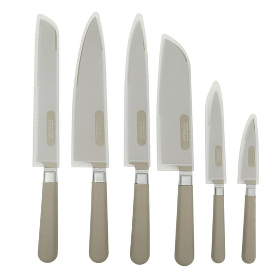 Martha Stewart Everyday Stainless Steel 6-Piece Kitchen Knife Set With Sheath, Taupe