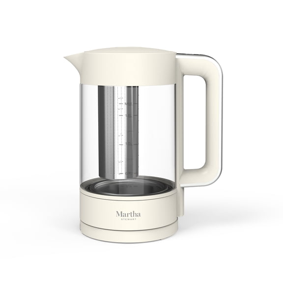 Martha Stewart 7 Cup Electric Kettle with Tea Infuser, Linen Cream