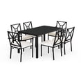 thumbnail image 1 of Martha Stewart 7-Piece Indoor-Outdoor Dining Set with 6 Stackable Dining Chairs and 60" Table with Steel Frames in Black with Cream All-Weather Cushions, 1 of 12