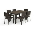 thumbnail image 1 of Martha Stewart 7-Piece Indoor-Outdoor Dining Set with 6 Stackable Dining Chairs and 60" Patio Table with Engineered Wood Top in Brown Rattan Wicker, 1 of 11