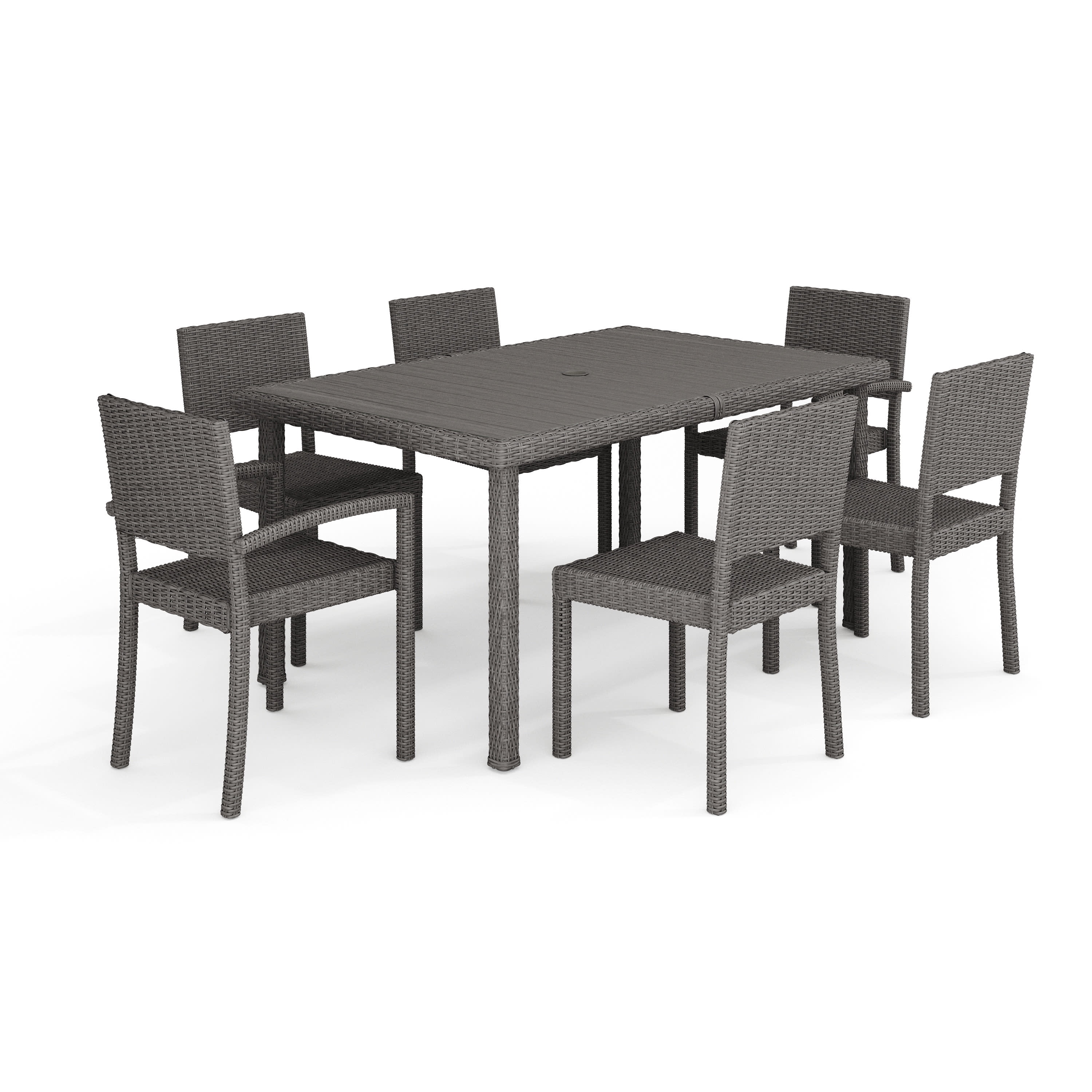 Gray Engineered Wood Top 7-Piece Dining Set with Rattan Wicker Chairs