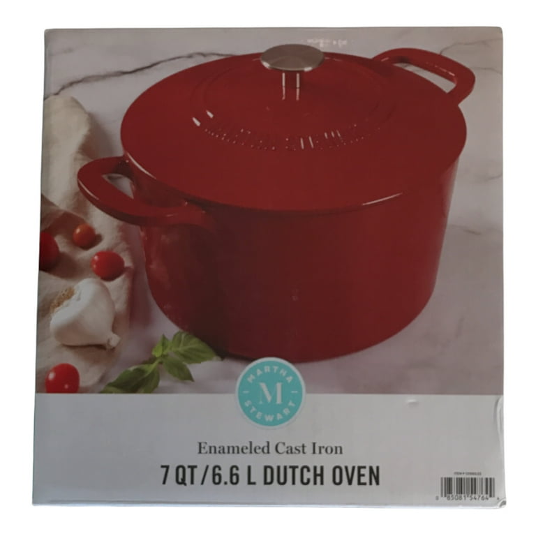 Martha Stewart 7-Quart Enamel on Cast Iron Dutch Oven, Red