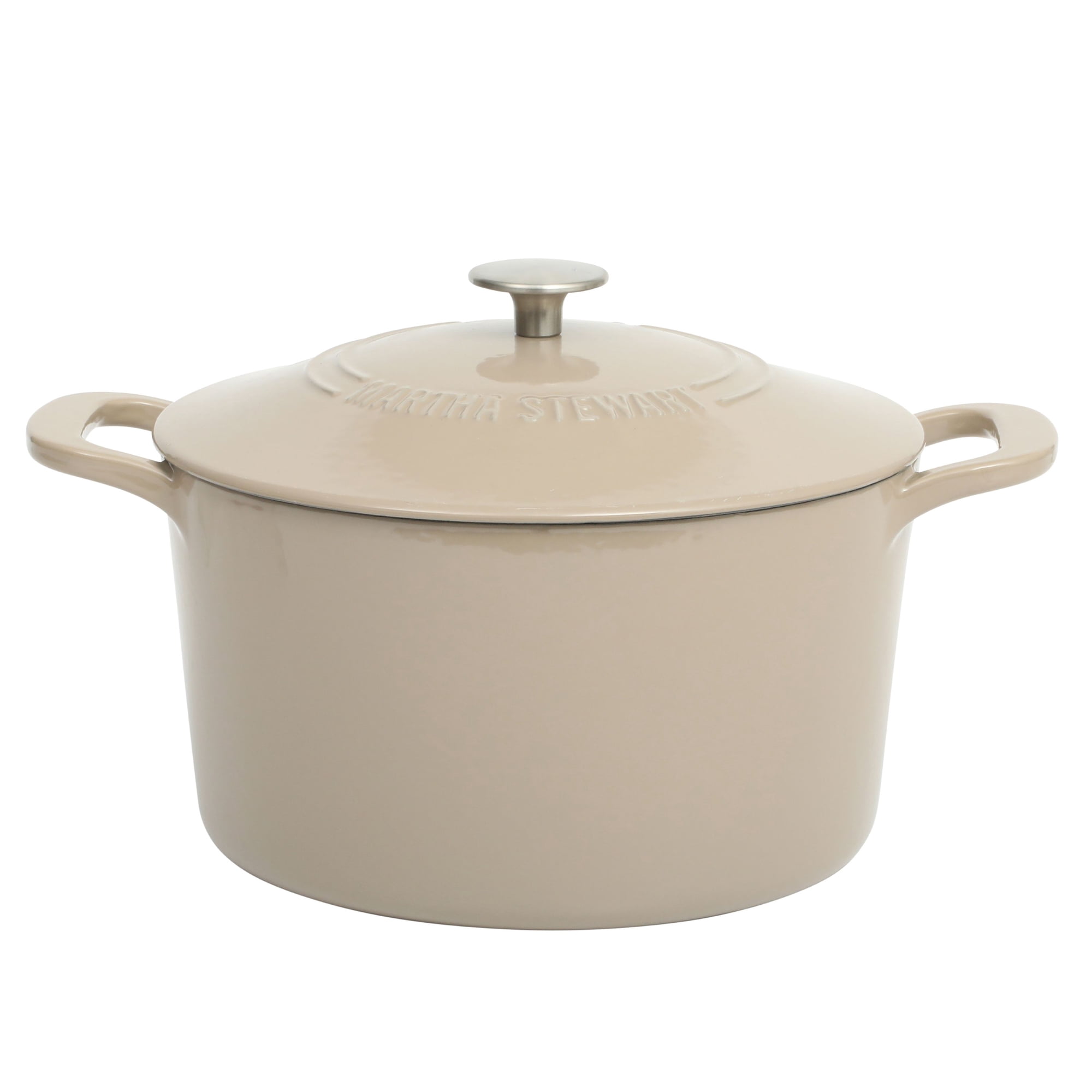 Martha Stewart 7-Quart Enamel Cast Iron Dutch Oven Pot with Lid, Taupe