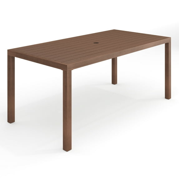 Martha Stewart 71" Indoor-Outdoor Patio Table with Brown Brushed Woodgrain Aluminum Finish