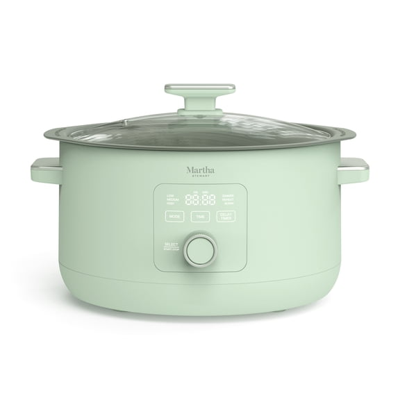 Martha Stewart 8 QT Slow Cooker, Programmable with Timer, 3 Heat Settings, Nonstick Ceramic, Honeydew Green