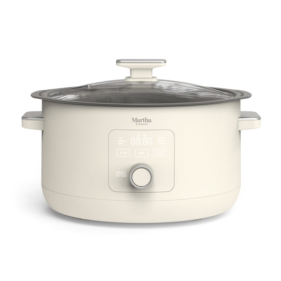Martha Stewart 8 QT Slow Cooker, Programmable with Timer, 3 Heat Settings, Nonstick Ceramic, Linen Cream