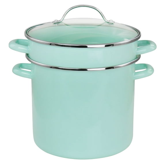 Martha Stewart 8 Quart Dual Stock Pot and Steamer Set in Aqua