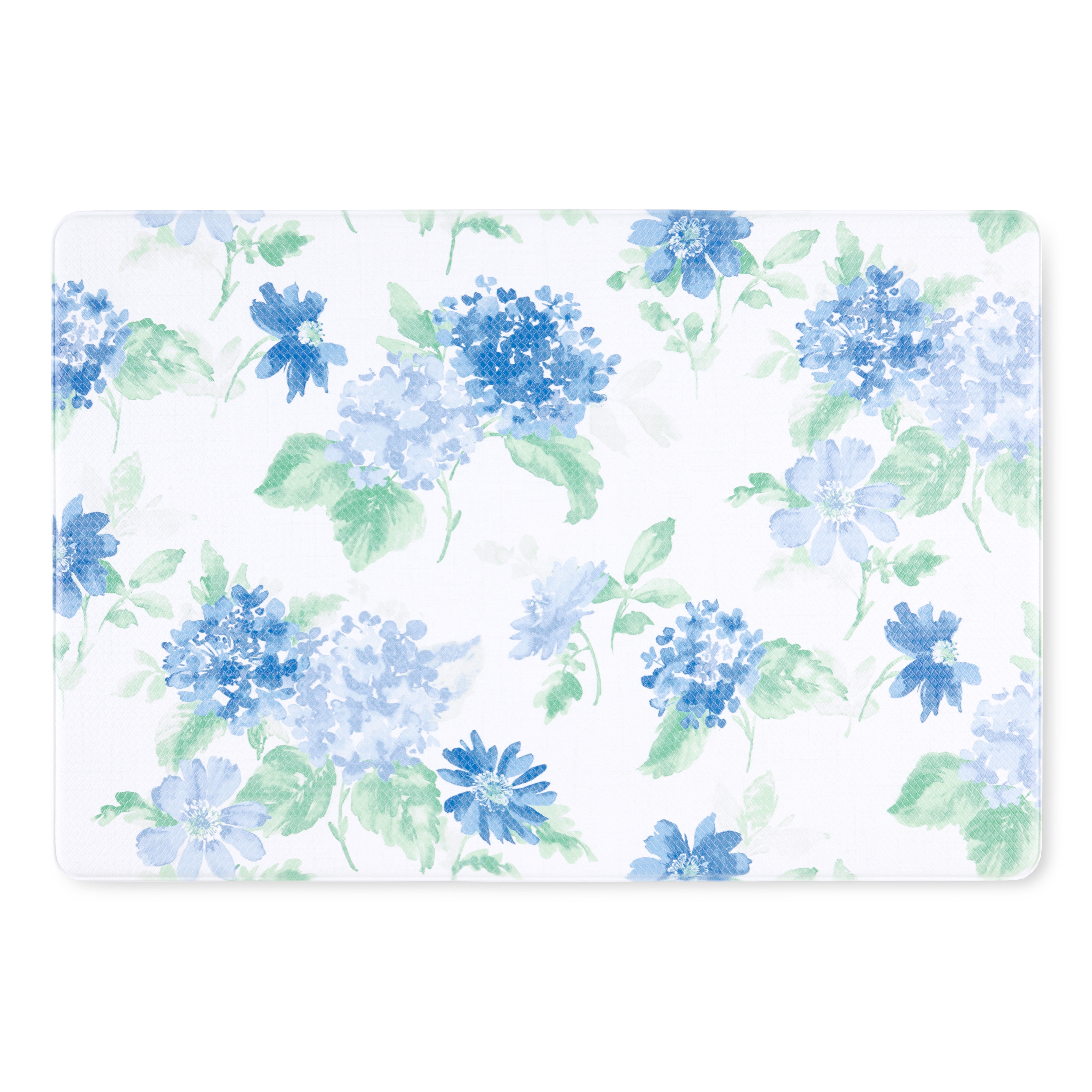Blue and Purple Floral Reversible Water-Resistant Kitchen Mat 20"x30"