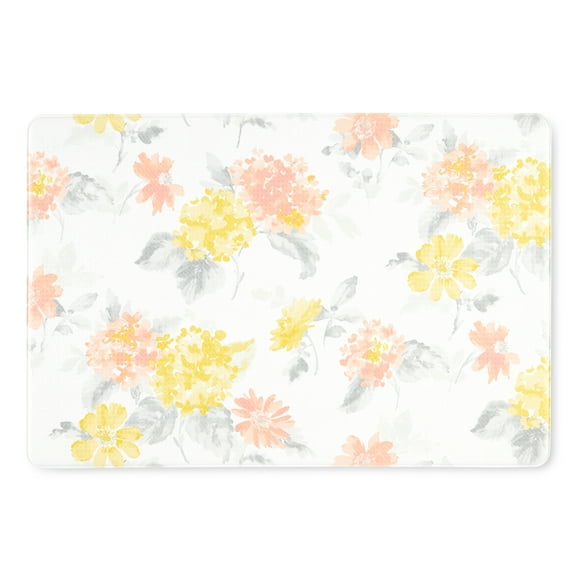 Martha Stewart Amber Floral Daisy Stripe Reverisble Water Resistant Kitchen Mat, Yellow/Coral, 20"x30"