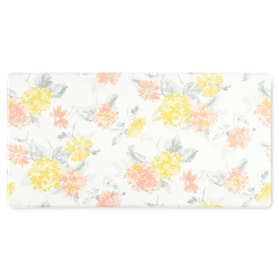 Martha Stewart Amber Floral Daisy Stripe Reverisble Water Resistant Kitchen Mat, Yellow/Coral, 20"x39"