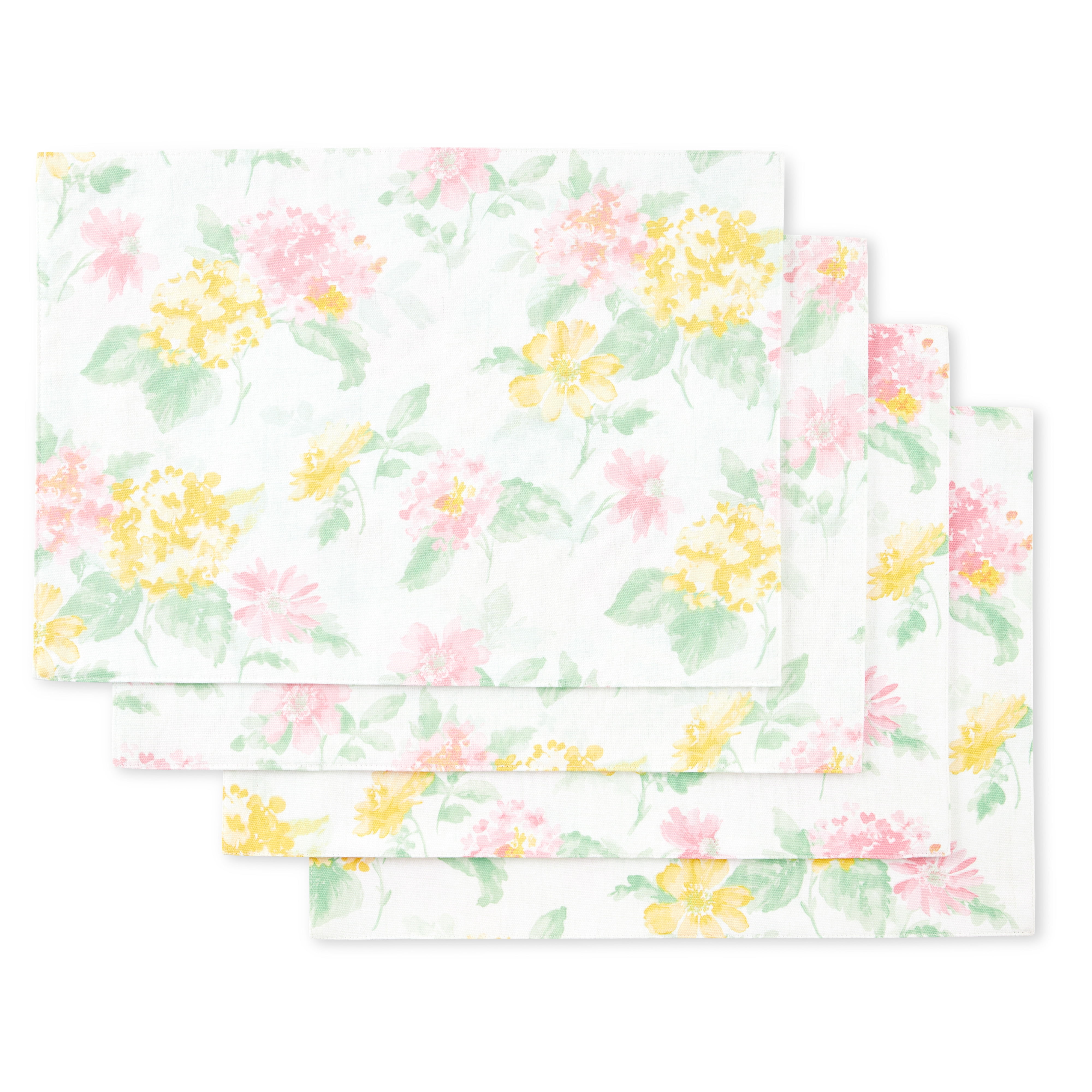 Amber Floral Pink and Yellow Cotton-Blend Placemats Set of 4
