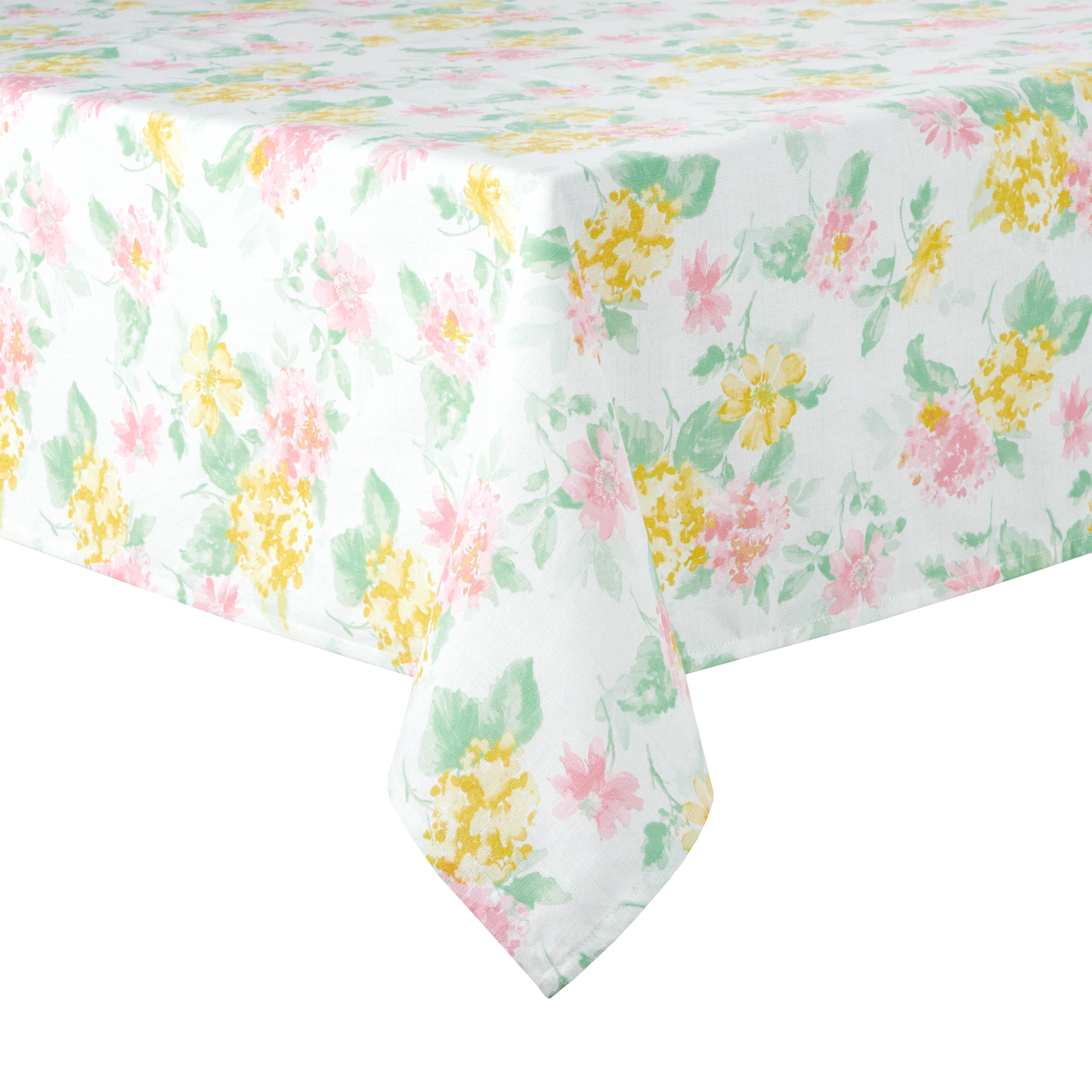 Martha Stewart Amber Floral Fabric Tablecloth Single Pack, Pink/Yellow, 60"x84"