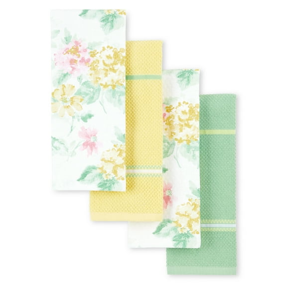 Martha Stewart Amber Floral Kitchen Towel Set 2-Pack, Pink/Yellow, 16"x28"