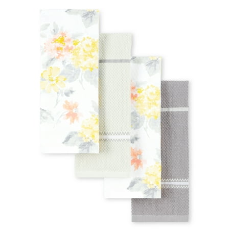 Martha Stewart Amber Floral Kitchen Towel Set 2-Pack, Yellow/Coral, 16"x28"