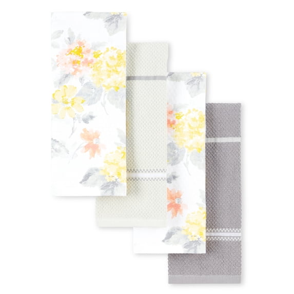 Martha Stewart Amber Floral Kitchen Towel Set 2-Pack, Yellow/Coral, 16"x28"