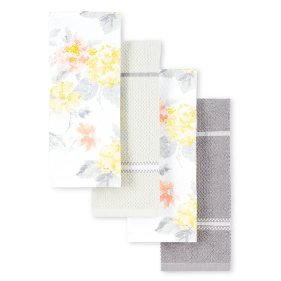 Martha Stewart Amber Floral Kitchen Towel Set 2-Pack, Yellow/Coral, 16"x28"