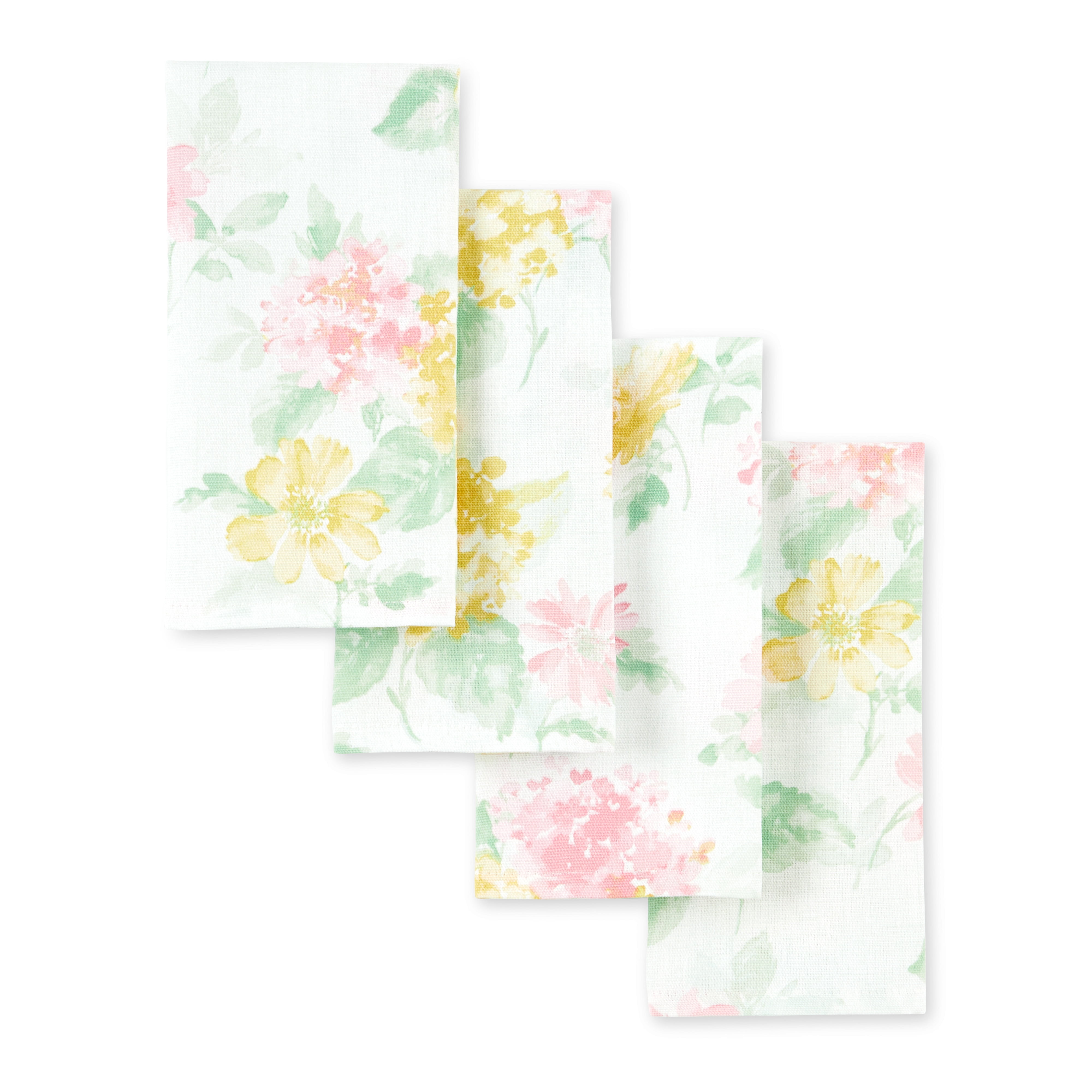 Martha Stewart Amber Floral Napkin Set 4-Pack, Pink/Yellow, 19x19