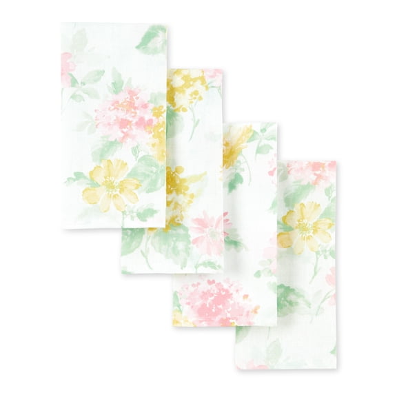 Martha Stewart Amber Floral Napkin Set 4-Pack, Pink/Yellow, 19"x19"