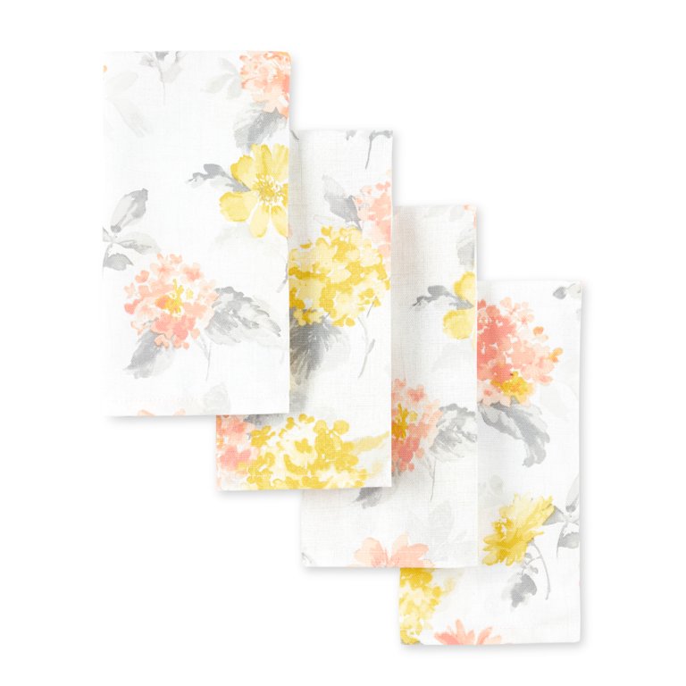 MARTHA STEWART Amber Floral Kitchen Towel Set 4-Pack, Pink/Yellow, 16x28