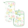 thumbnail image 1 of Martha Stewart Amber Floral Oven Mitt & Pot Holder Set 2-Pack, Pink/Yellow, OM: 7"x13" & PH: 7"x10", 1 of 14