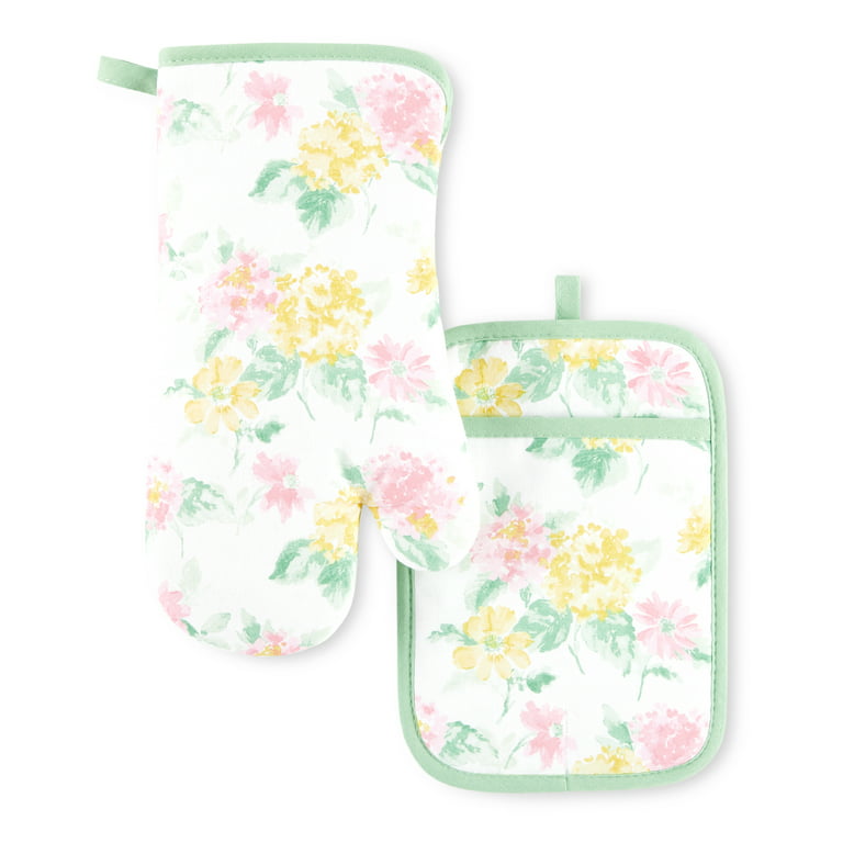 Boho Green Daisy Flower Oven Mitts Pot Holders | Matching Retro Boho  Sunflower Floral Kitchen Accessories