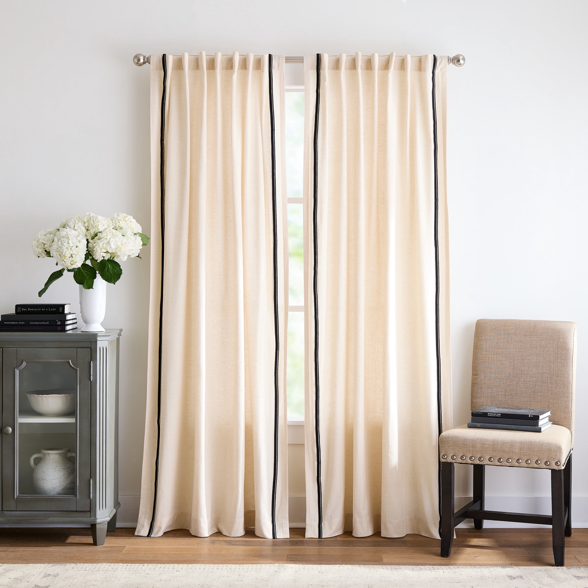 Martha Stewart Annika Curtain Panel Pair, Linen, Back Tab, Light Filtering, Indoor, Adult, 2 Piece Set, 50" x 95"
