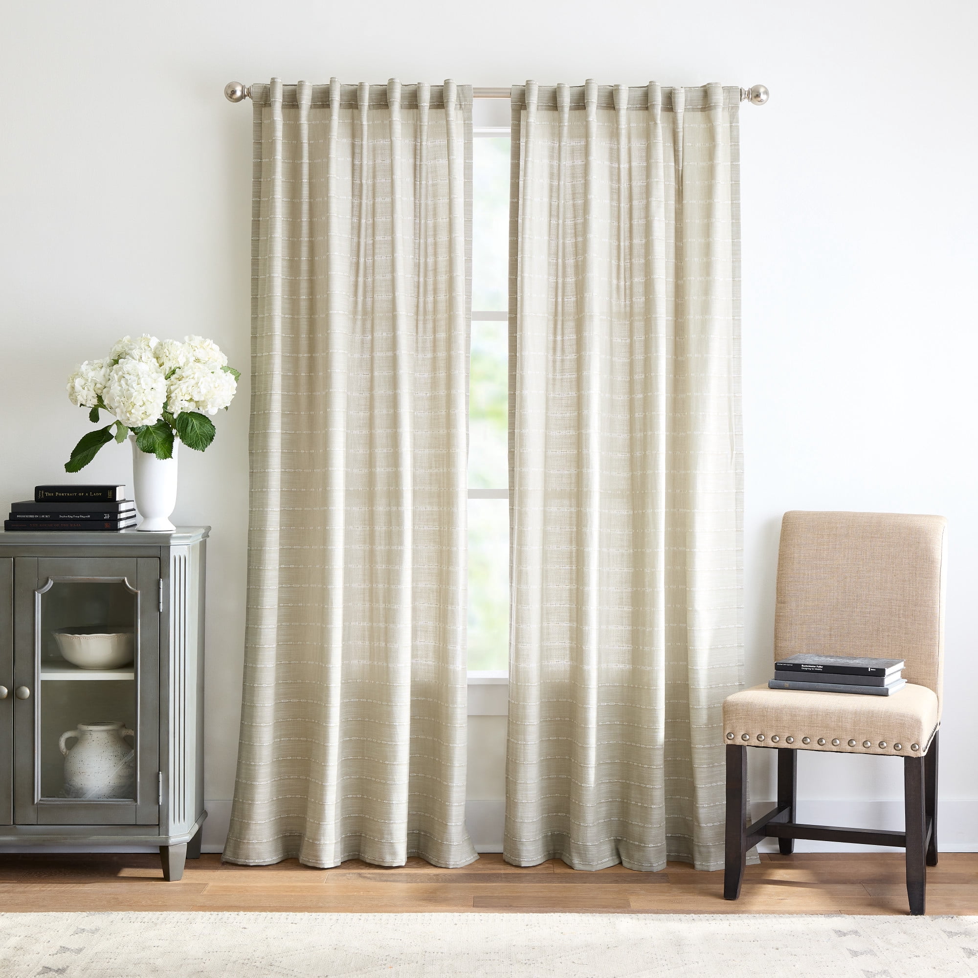 Martha Stewart Ava Curtain Panel Pair, Sage, Back Tab, Light Filtering, Indoor, Adult, Set of 2, 50" x 84"