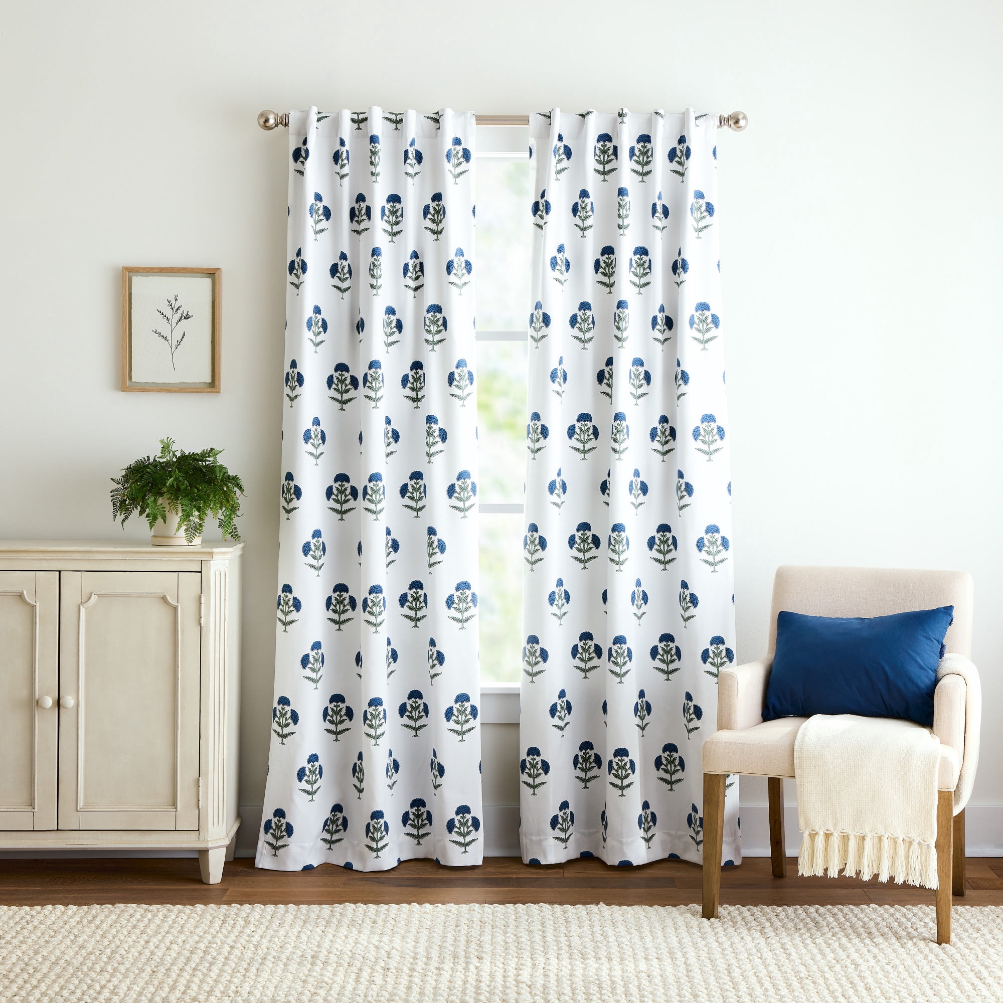 Martha Stewart Ayana Curtain Panel Pair, Blue, Back Tab, Blackout, Indoor, Adult, 2 Piece Set, 37" x 84"