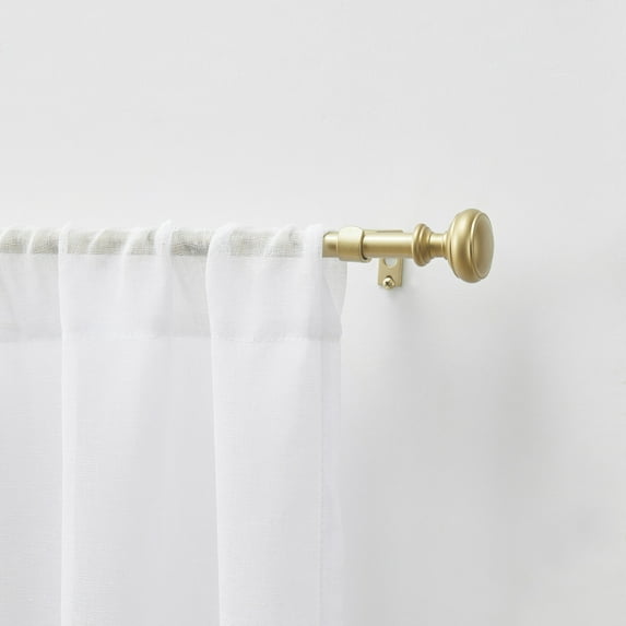 Martha Stewart Barrington 5/8", Adjustable Curtain Café Rod and Finial Set, Brushed Brass, Gold, 48'' - 86" Long