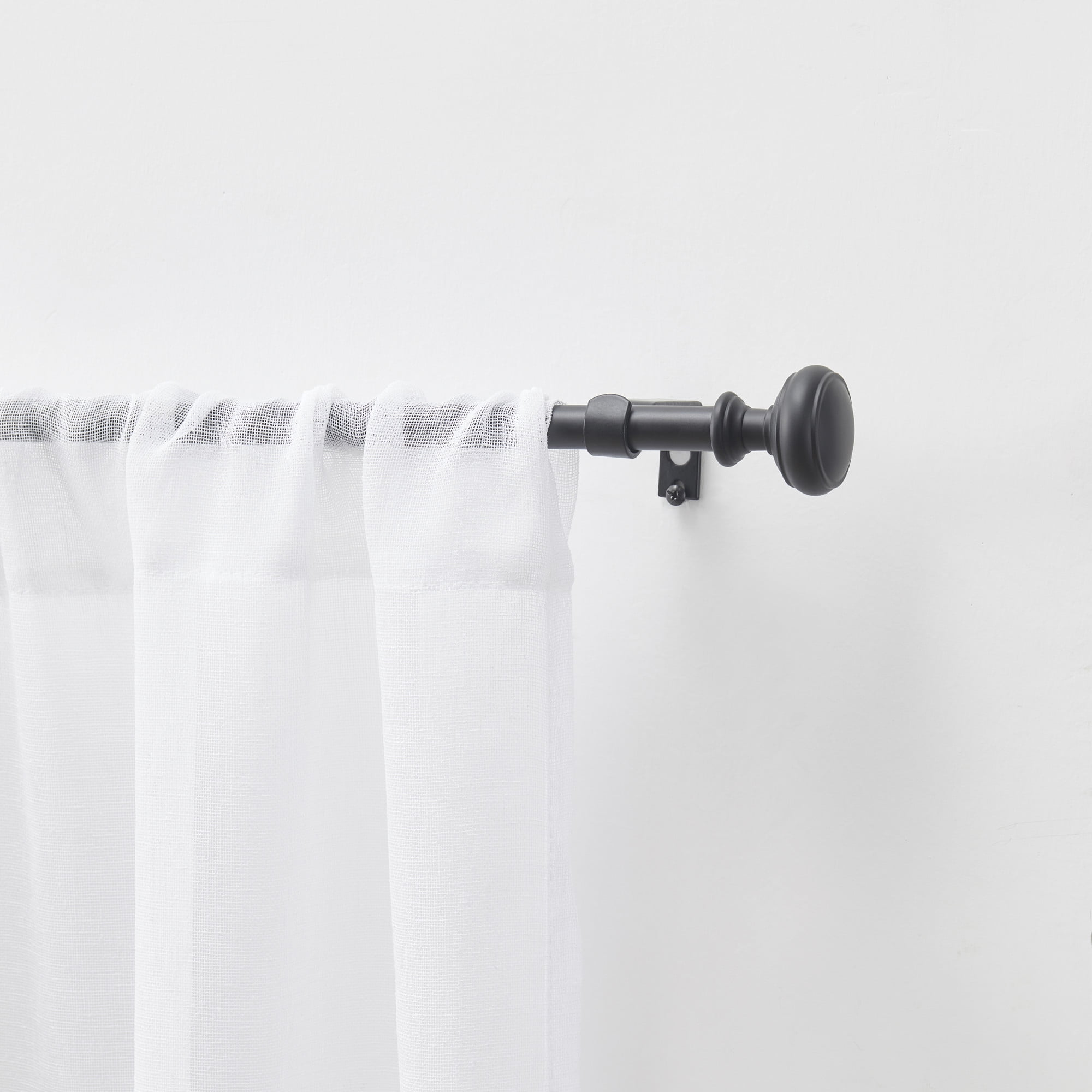 Martha Stewart Barrington 5/8", Adjustable Curtain Café Rod and Finial Set, Matte Black, 48'' - 86" Long