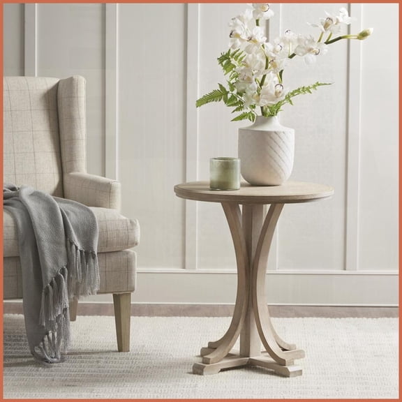 Martha Stewart Bedford Farmhouse Round Coffee Table - Ash Veneer Top, Easy-Clean, Assembly-Ready for Living Room