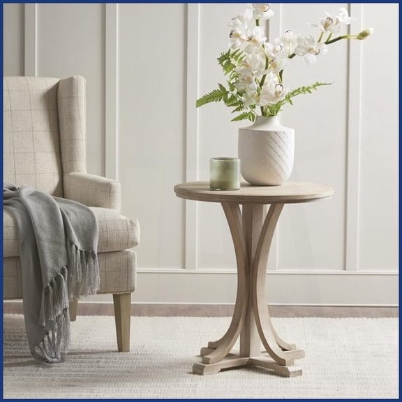 Martha Stewart Bedford Farmhouse Round Coffee Table - Ash Veneer Top, Easy-Clean, Perfect for Living Room