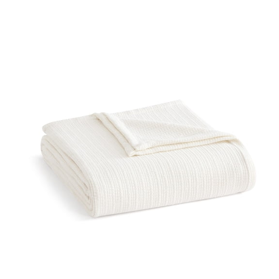 Martha Stewart Bedford Tile Pearl White Twin Bed Blanket, Soft Cozy Bedroom Blanket, Machine Washable