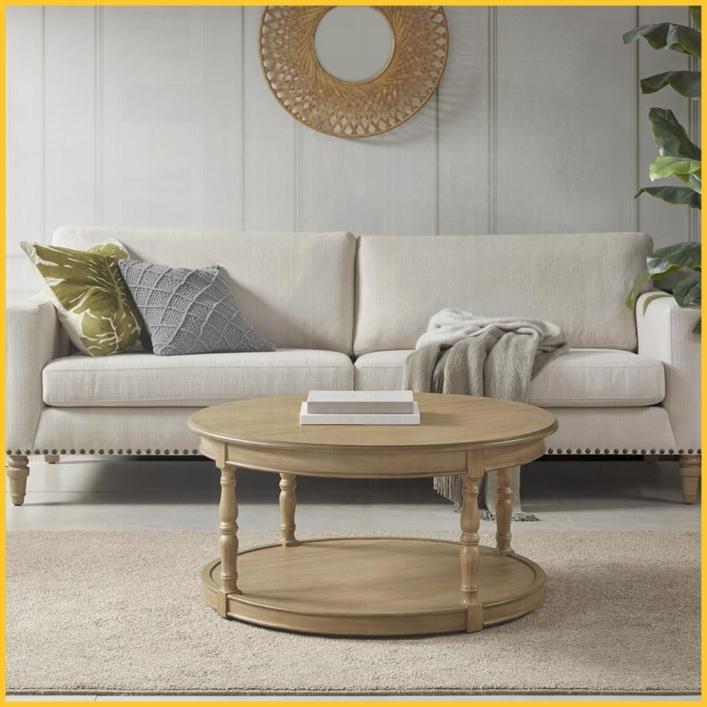Martha Stewart Belden Reclaimed Natural Round Coffee Table with Casters ...