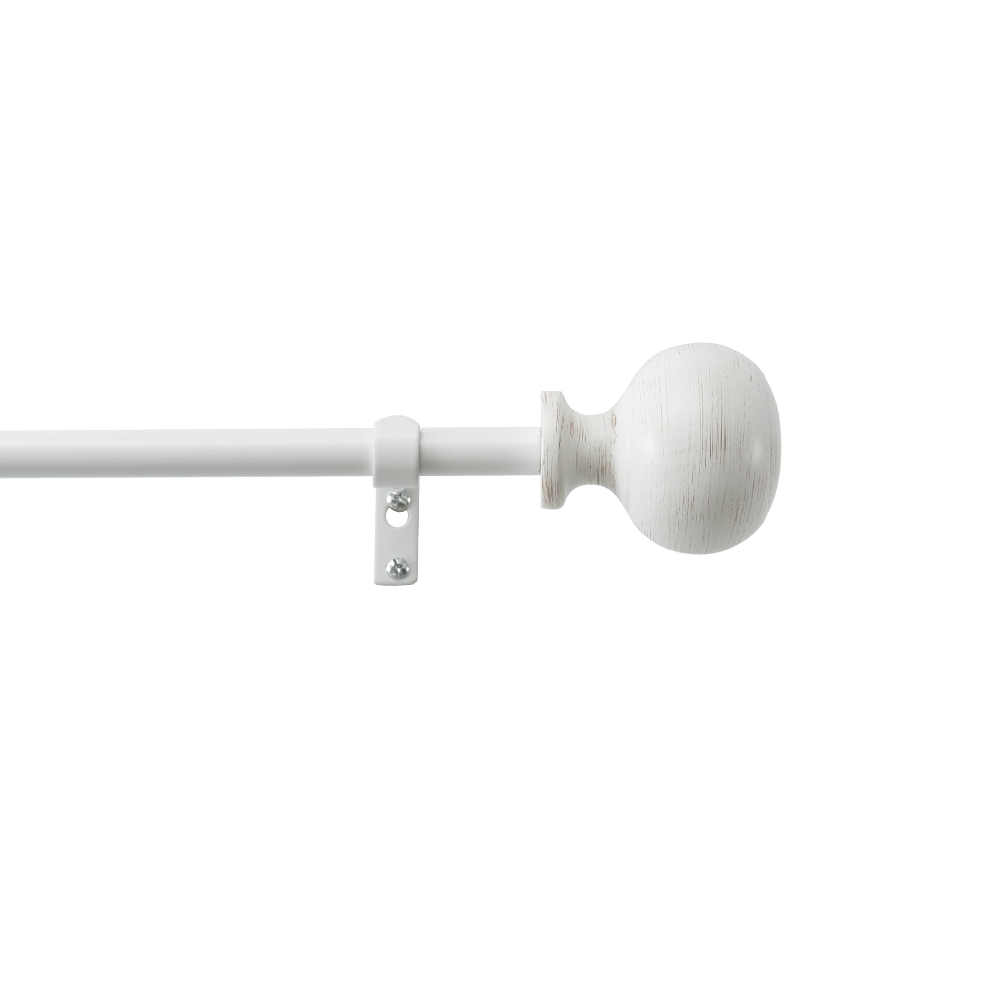 Martha Stewart Bergen 3/4", Adjustable Curtain Rod and Finial Set, White Washed Wood, 36'' - 66'' Long