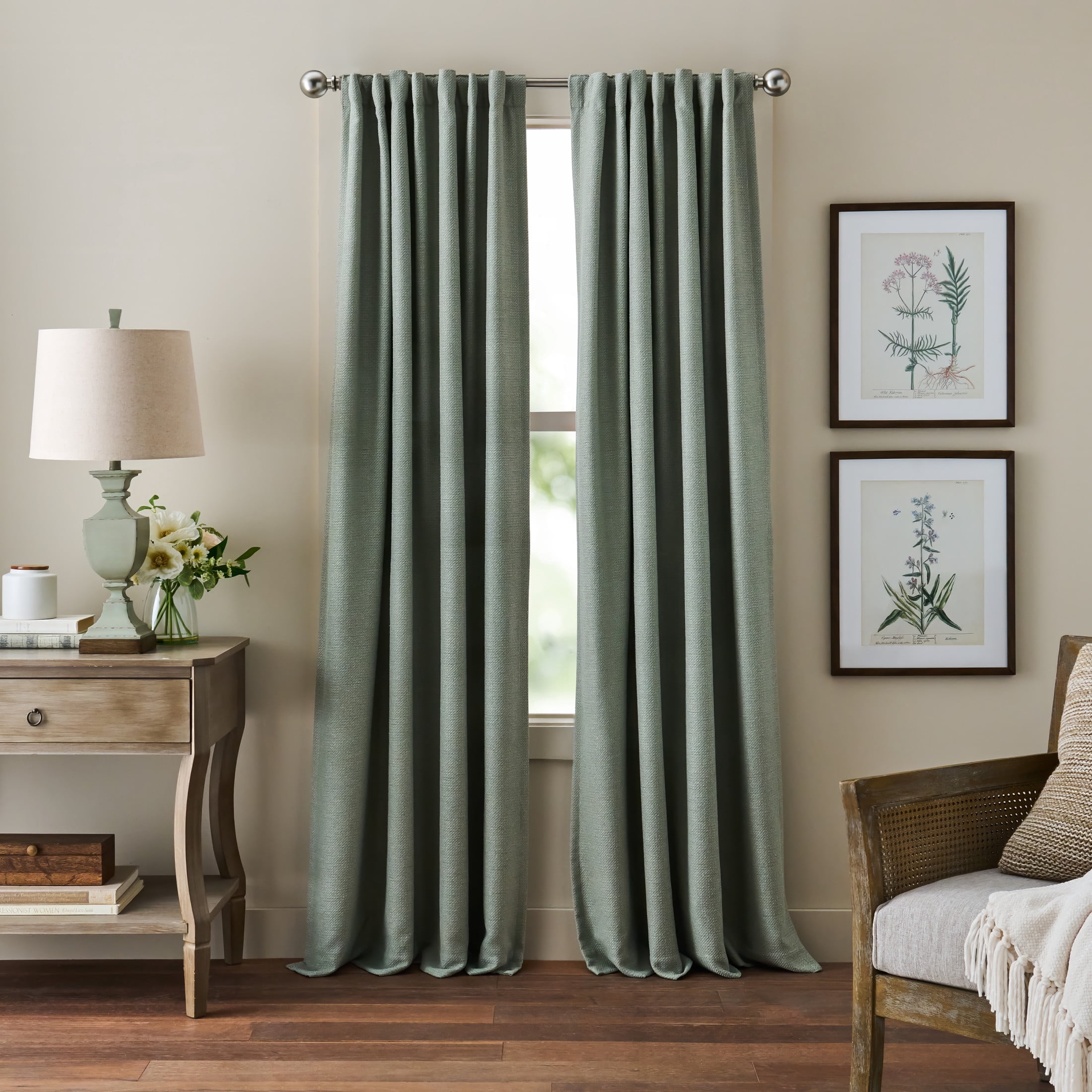 Martha Stewart Bethune Curtain Panel Pair, Sage, Pole Top, Back Tab, Blackout Lined, Indoor, Adult, 2 Piece Set, 50" x 95"