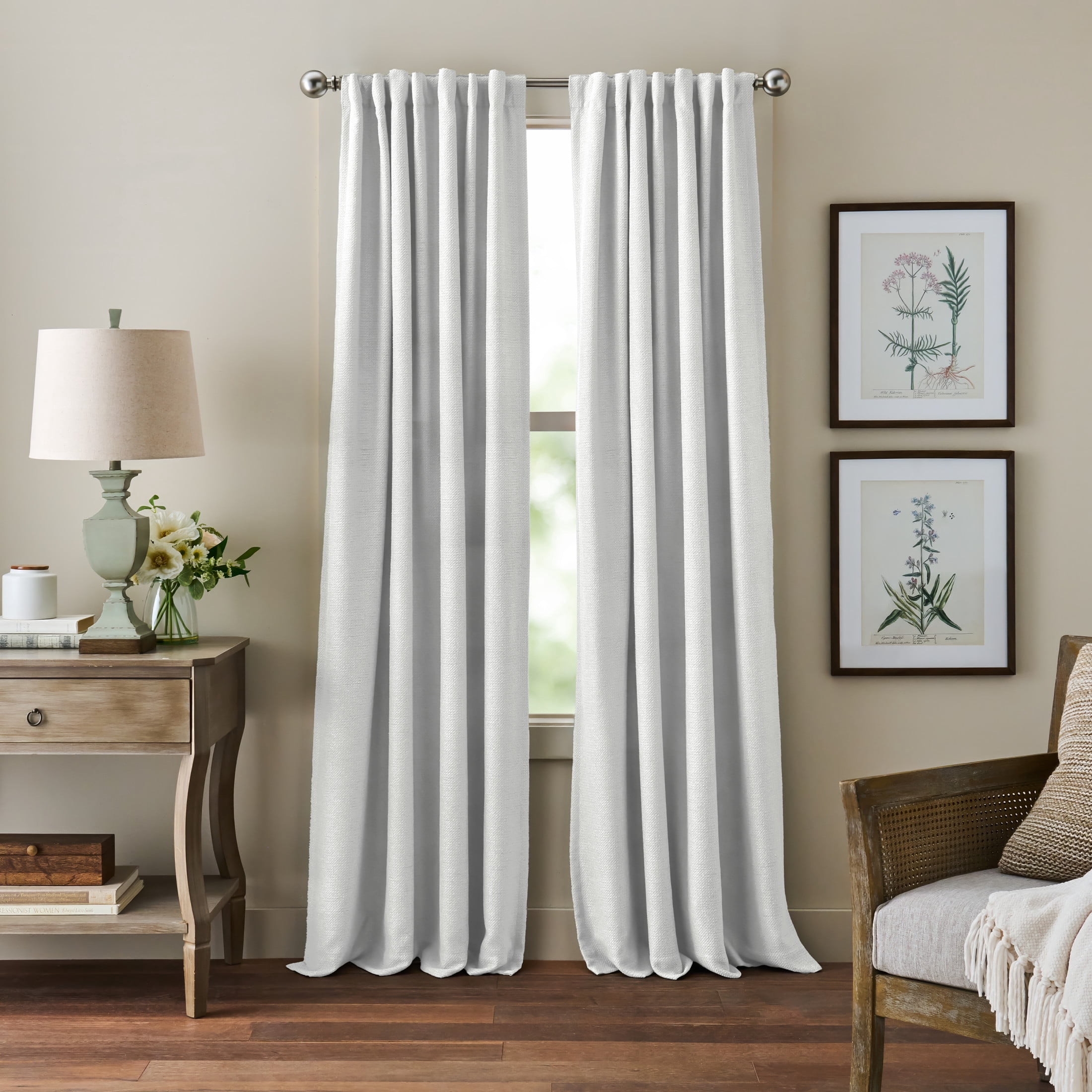 Martha Stewart Bethune Curtain Panel Pair, White, Pole Top, Back Tab, Blackout Lined, Indoor, Adult, 2 Piece Set, 50" x 95"