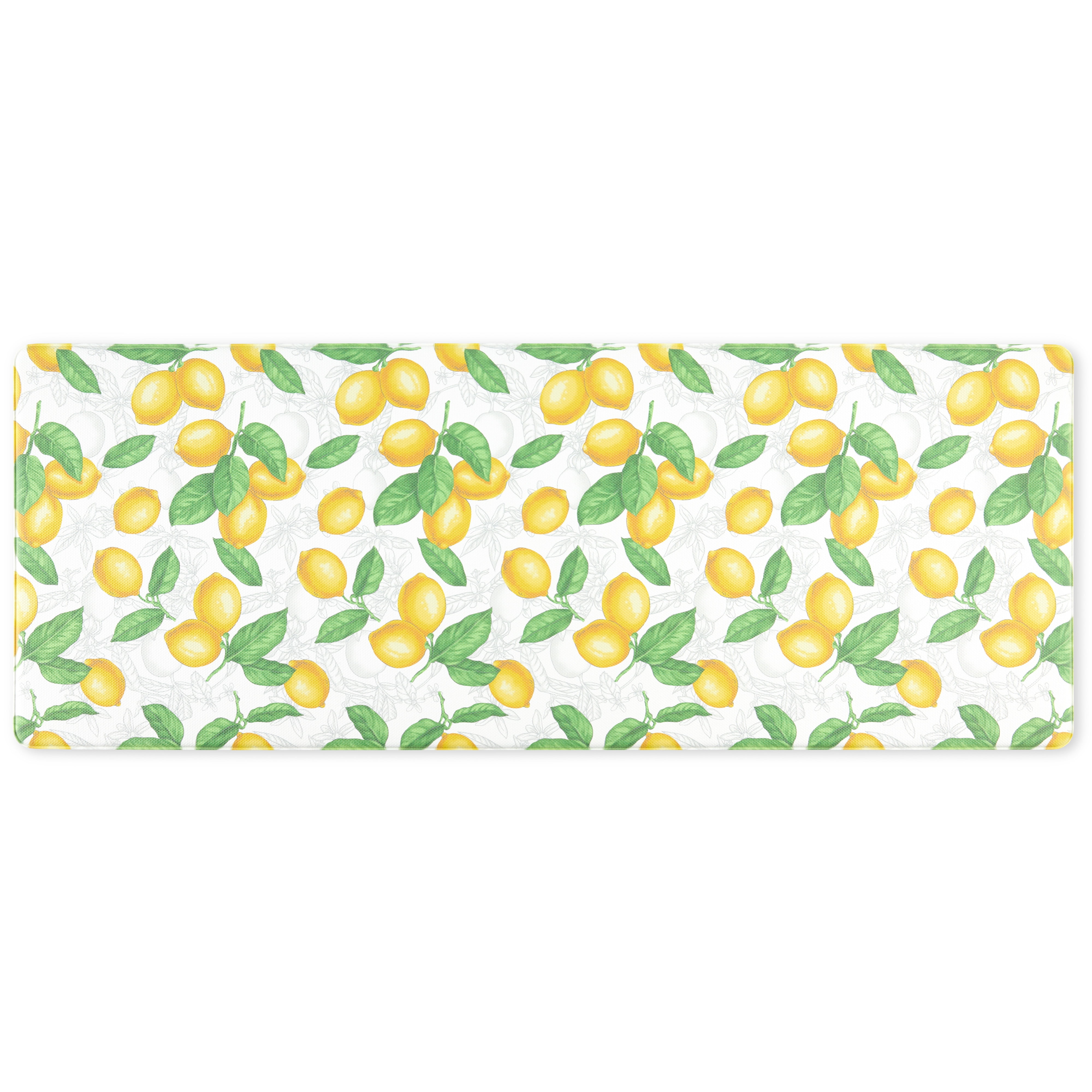 White and Yellow Lemon Print Anti-Fatigue Kitchen Mat