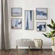 Martha Stewart Blue Drift Abstract 5-Piece Gallery Framed Canvas Wall Art Set, 16.6"W x 36.6"H x 1.61"D