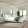thumbnail image 1 of Martha Stewart Britta King Upholstered Platform Bed with Rounded Headboard, Piped Detailing and Cushioned Siderails, Wood Slat Bottom, No Box Spring Needed, Beige, 1 of 11