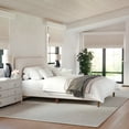 thumbnail image 1 of Martha Stewart Britta Queen Upholstered Platform Bed with Rounded Headboard, Piped Detailing and Cushioned Siderails, Wood Slat Bottom, No Box Spring Needed, Beige, 1 of 11