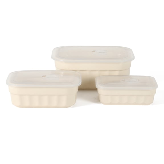 Martha Stewart Broadbrook 6 Piece Stoneware Meal Prep Container Set with Lids, Rectangular Food Storage - Cream