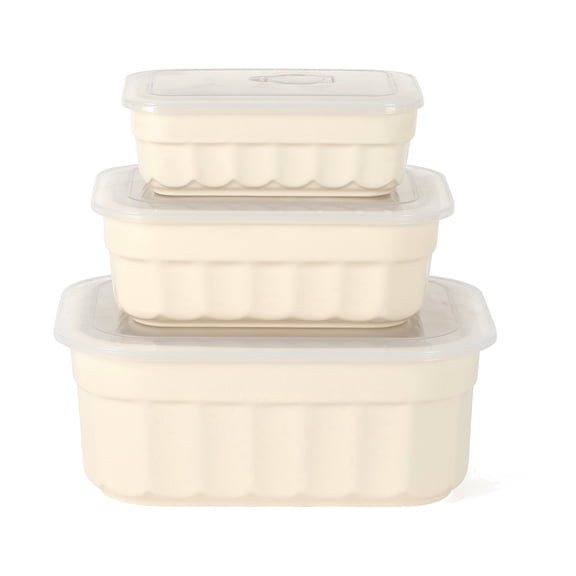 Martha Stewart Broadbrook 6-Piece Cream Stoneware Rectangular Food Storage Container Set