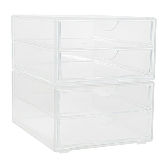 Martha Stewart Brody 2 Pack Plastic Stackable Office Desktop Organizer Boxes with 2 Drawers, 6" x 7.5"