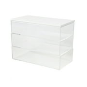 Martha Stewart Brody Clear Plastic Storage Organizer Bins with White Engineered Wood Lid for Home Office, Kitchen, or Bathroom, 3 Pack Medium, 7.5" x 3"