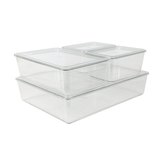 Martha Stewart Brody Stackable Plastic Storage Box with Lids Office Desktop Organizers, Set of 4, 2-SM/1-MED/1-LG