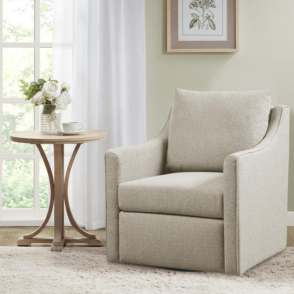 Natural Ivory Swivel Armchair with Wood Frame